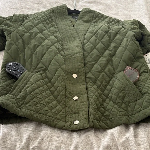 Aqua Olive Quilted Jacket - Picture 4 of 10
